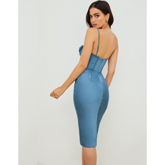 NWOT House of CB Myrna Aegean Blue Corset Midi Dress - Picture 3 of 8